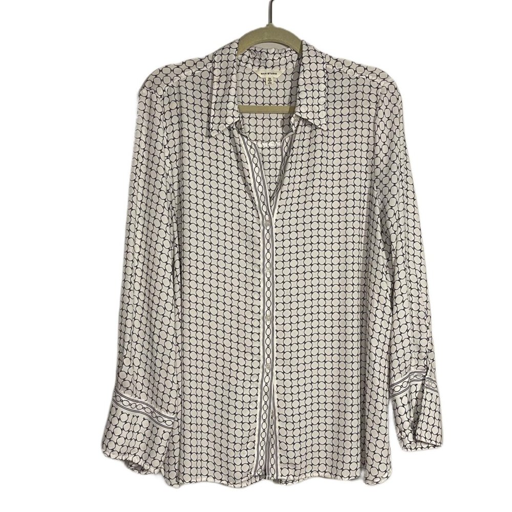 Max Studio Women's Button Down Blouse, Black & White, Size 2X